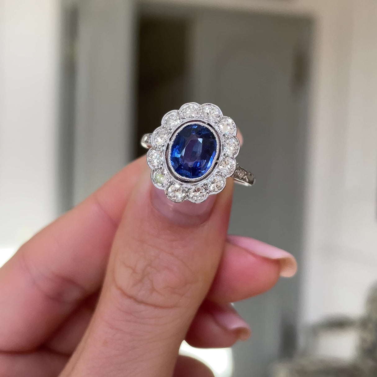 Art Deco, Platinum, Sapphire and Diamond Cluster Ring