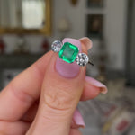 Art Deco | brazilian emerald & diamond three-stone ring