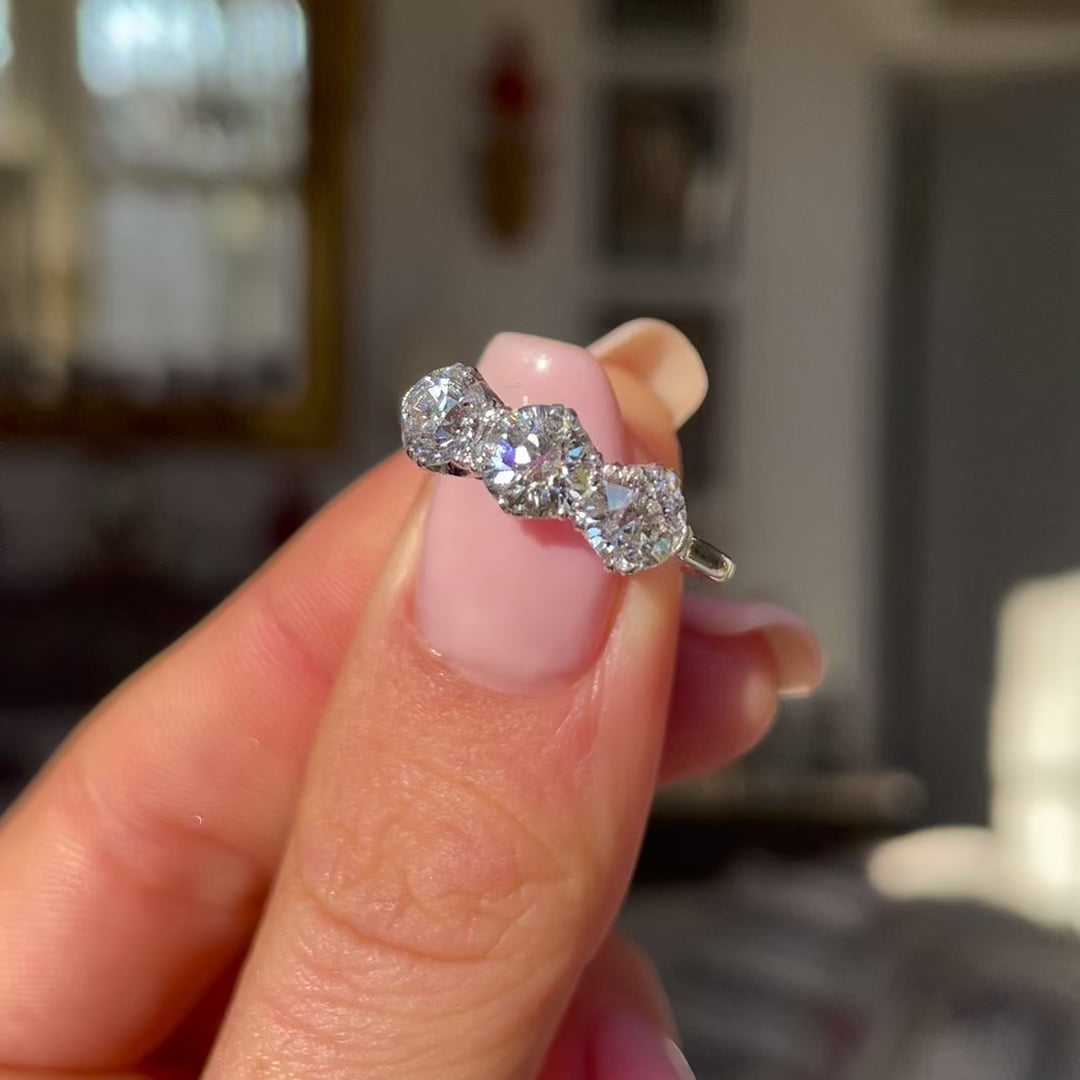Antique, Art Deco, Platinum, Diamond Three Stone Ring