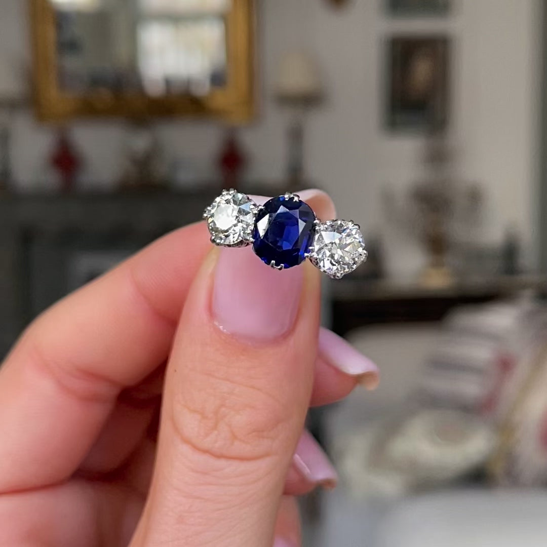 Edwardian, platinum, sapphire & diamond three-stone ring