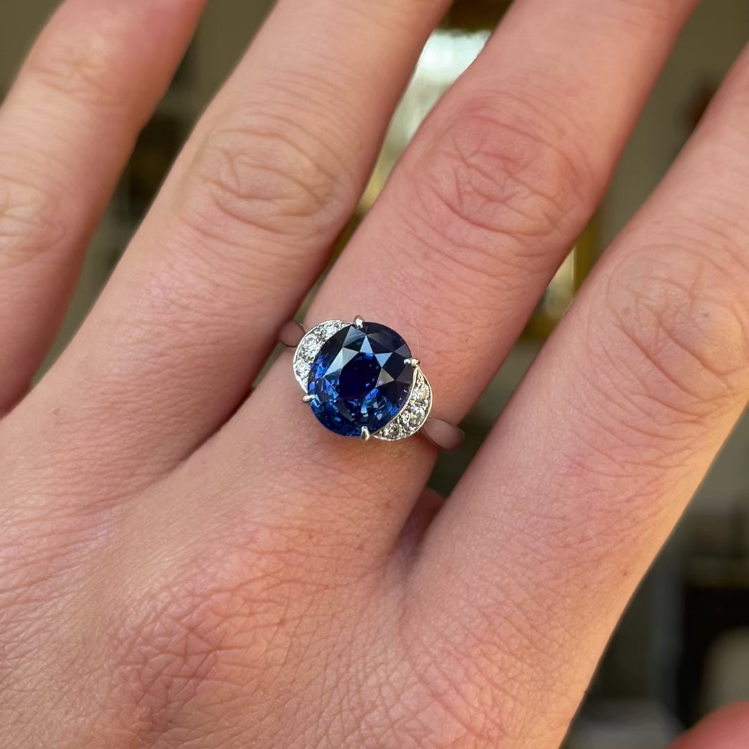 Engagement | 3ct oval sapphire and diamond ring, platinum
