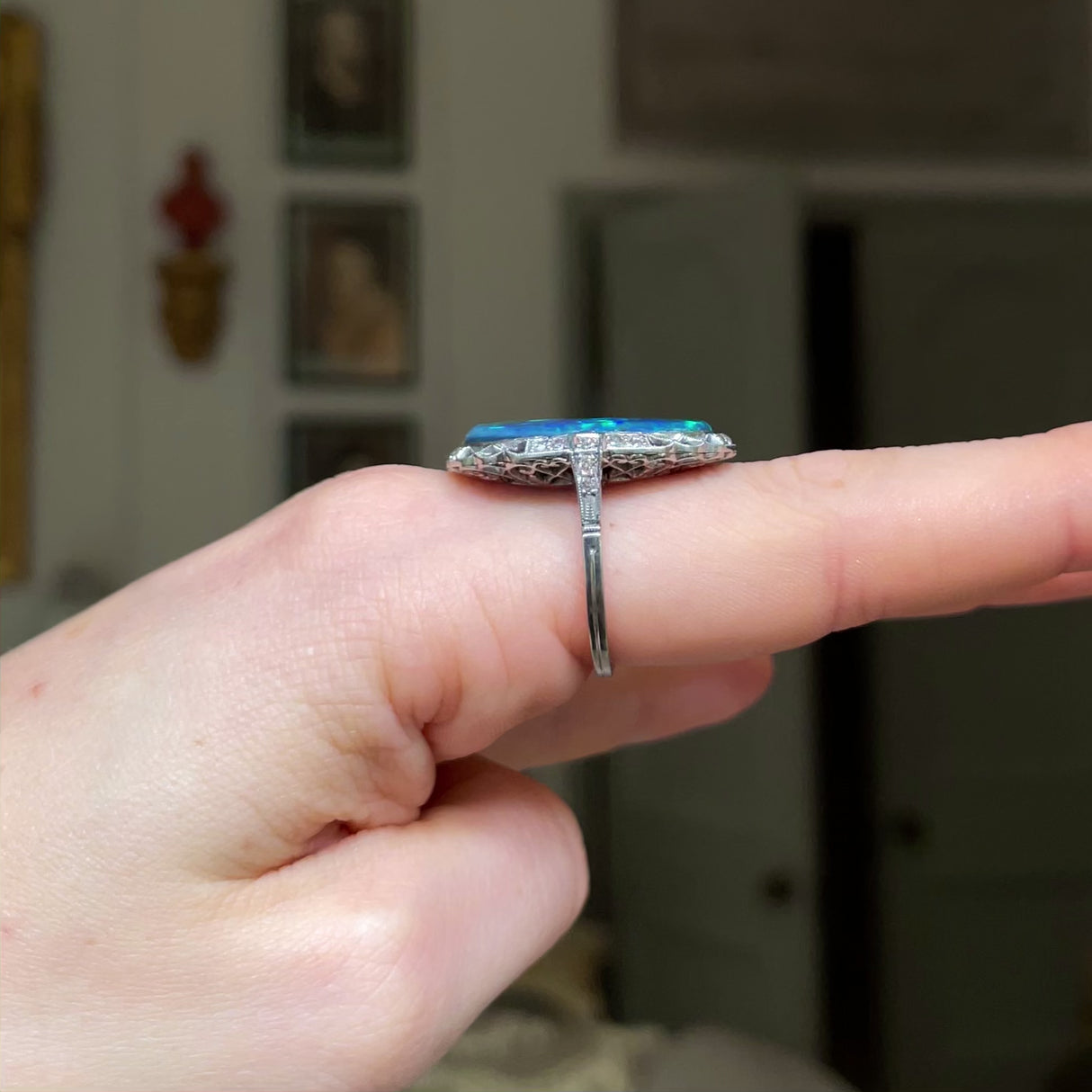 Exceptional | Edwardian, black opal and diamond ring