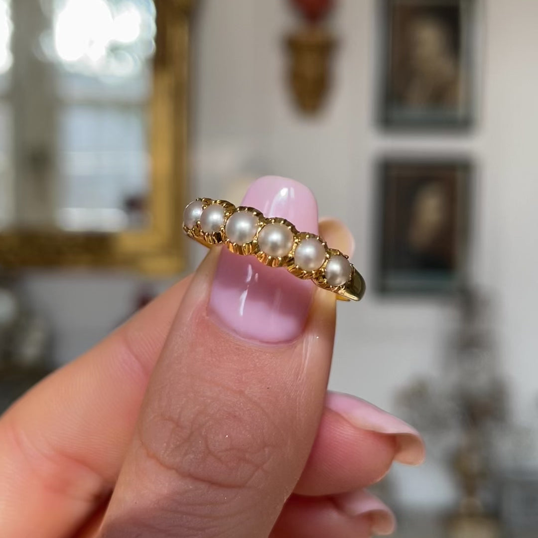 Antique natural pearl half hoop ring