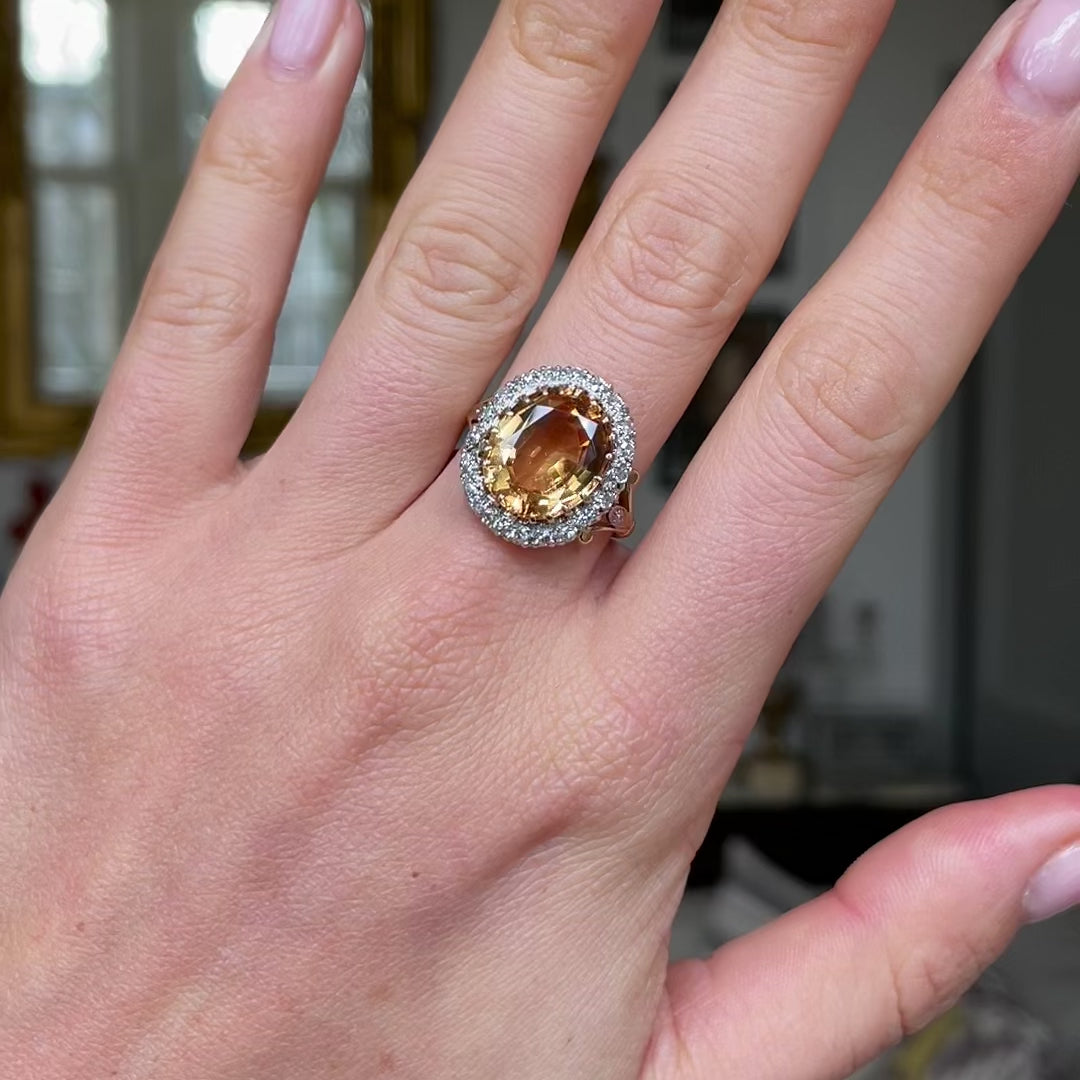 Antique, Edwardian 6ct topaz and diamond cluster ring, 18ct yellow gold