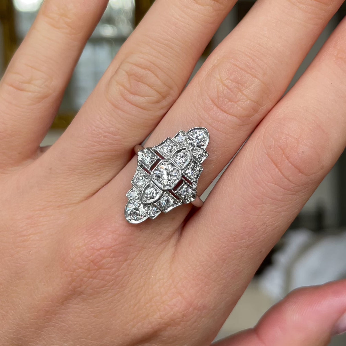 Art Deco, Platinum, Diamond Cluster Ring