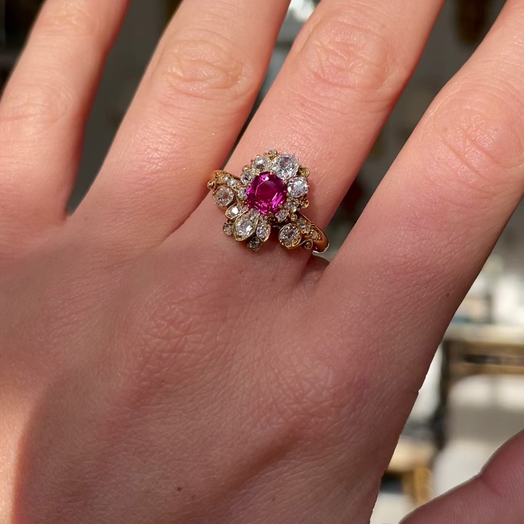 Belle Époque, 18ct Gold, Pink Sapphire and Diamond Fancy Cluster Ring