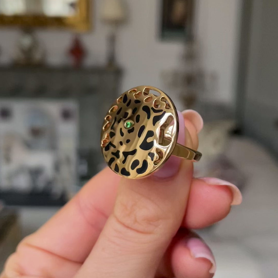 Vintage Cartier, enamel & green garnet panthère ring