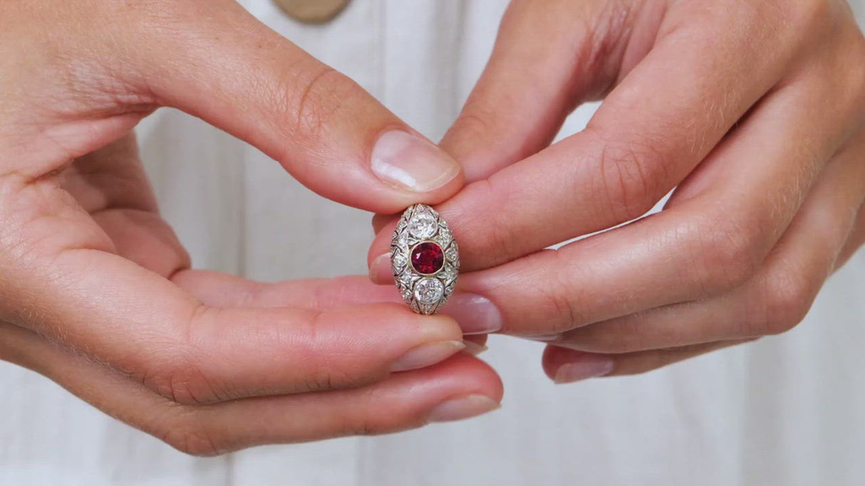 Antique | Belle Époque, platinum, ruby & diamond bombé ring