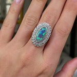 Vintage, Art Deco crystal opal & diamond cocktail ring