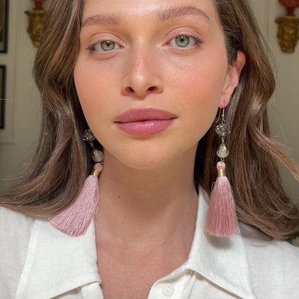 Tassel-Earrings-Statement-Glamorous-Pink-1980s-Vintage-Antique-Jewellery