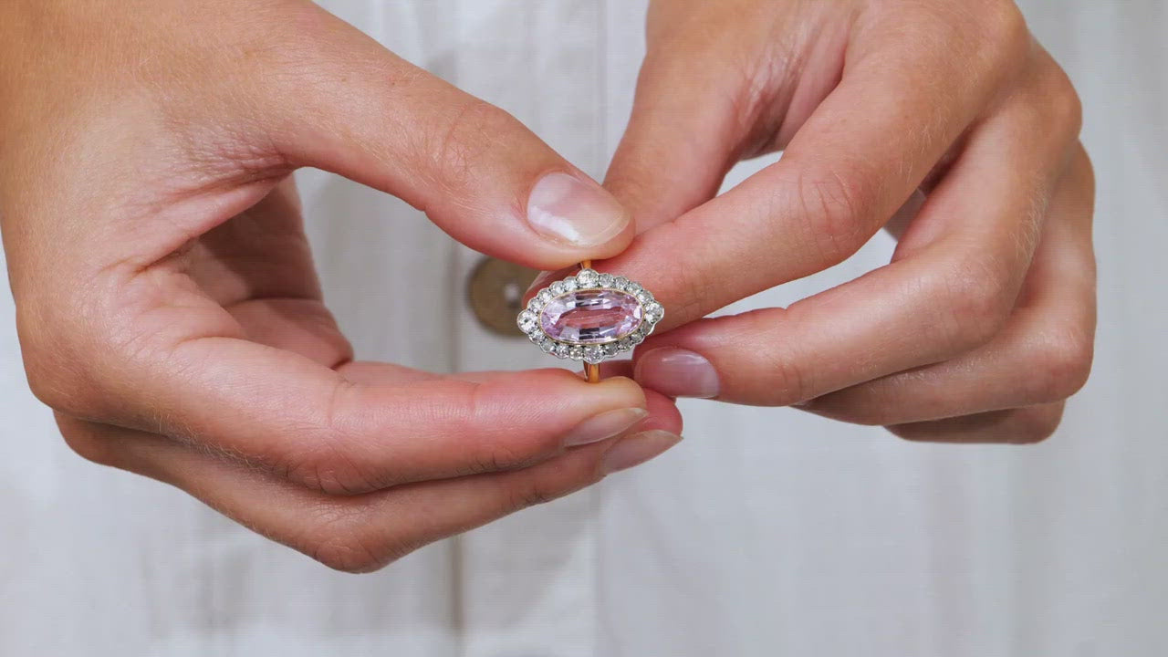 Untreated Antique Belle Époque, 18ct Gold, Pink Topaz and Diamond Ring Vintage_rings Vintage_enengment_rings | Untreated Antique Belle Époque, 18ct Gold, Pink Topaz and Diamond Ring