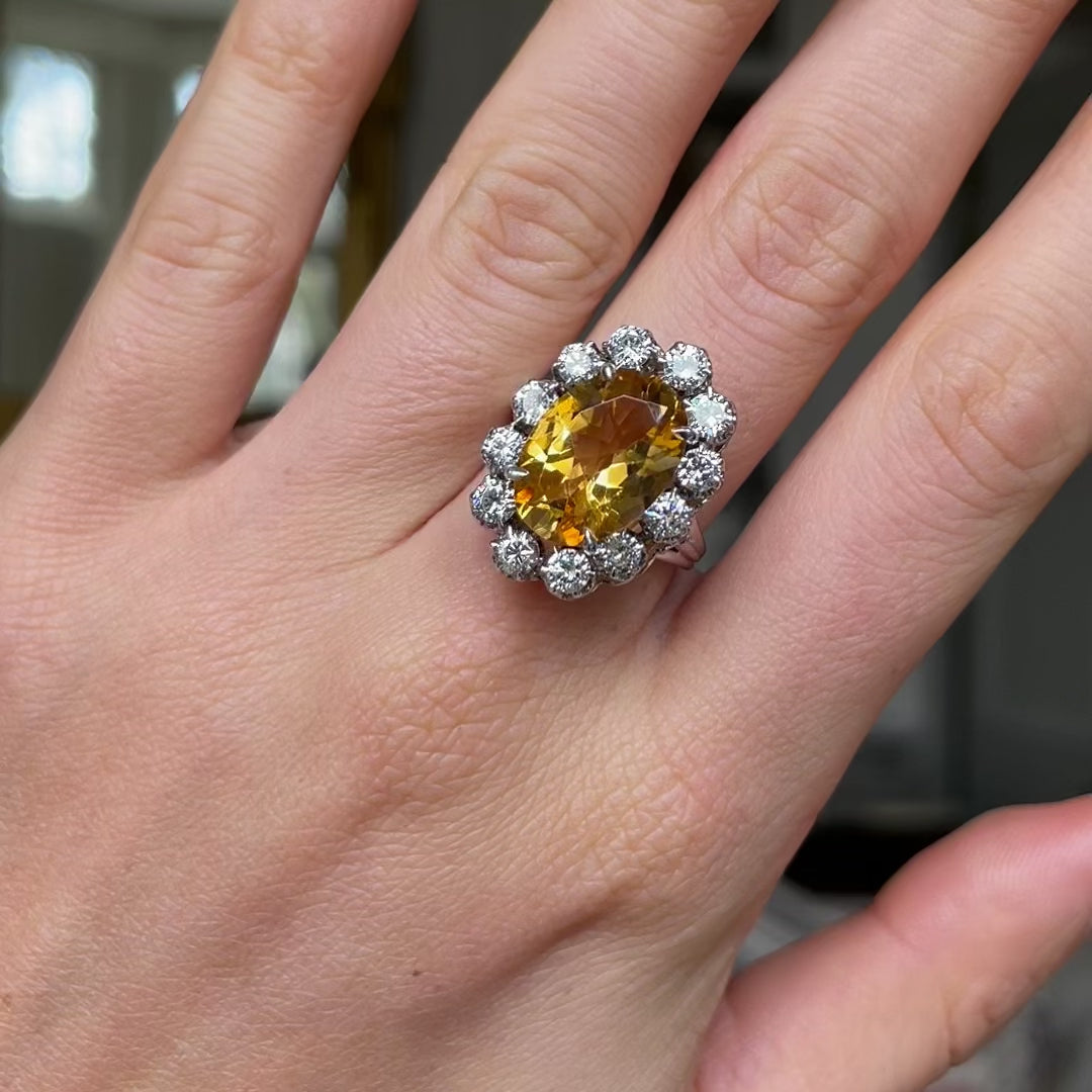 Vintage, 18ct White Gold, Citrine and Diamond Ring