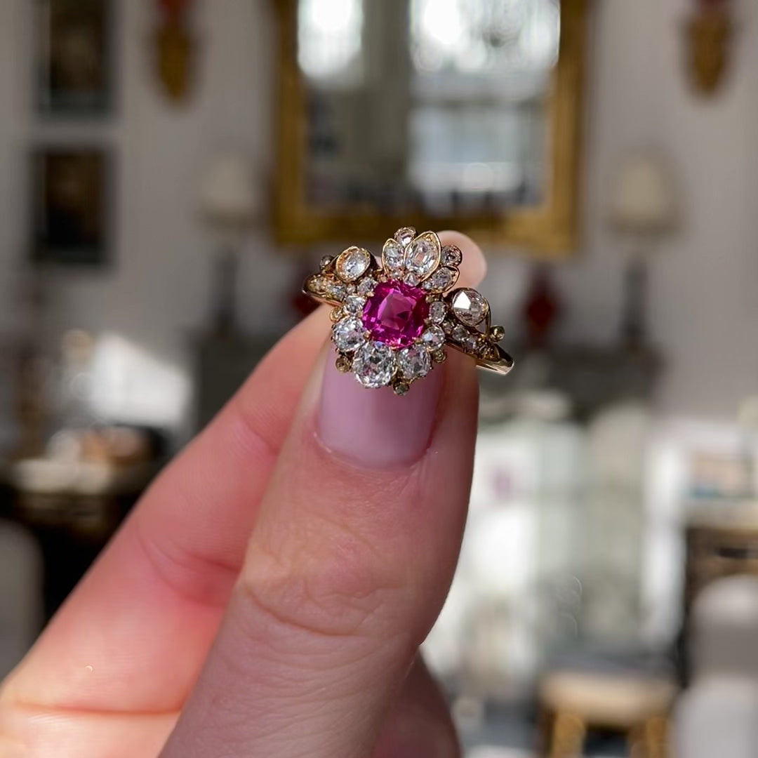 Belle Époque, 18ct gold, pink sapphire and diamond fancy cluster ring