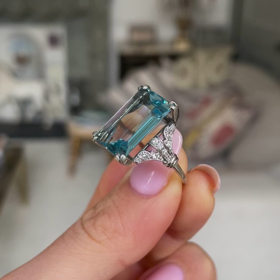 Art Deco | 1920s, aquamarine & diamond cocktail ring