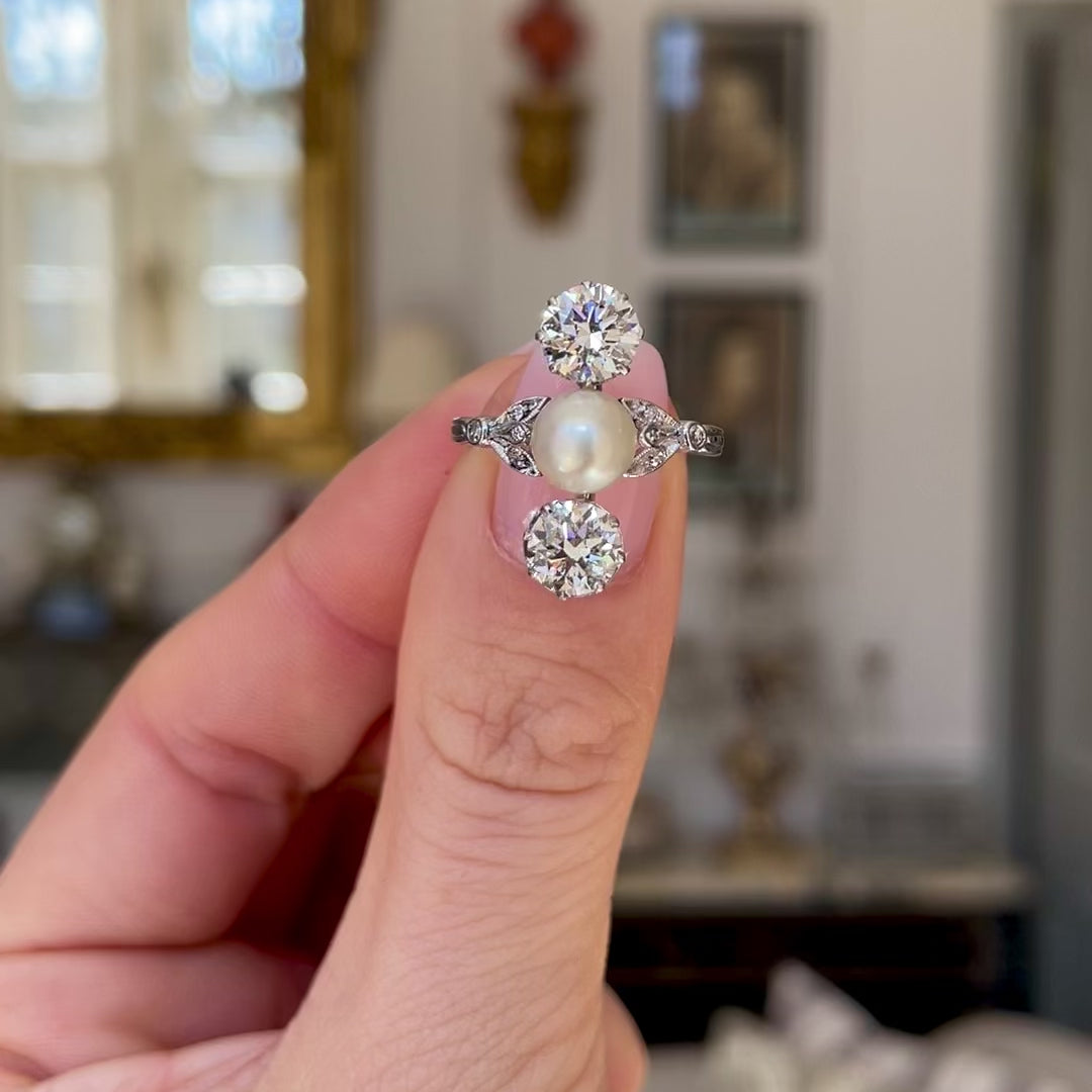 Antique natural pearl & diamond ring