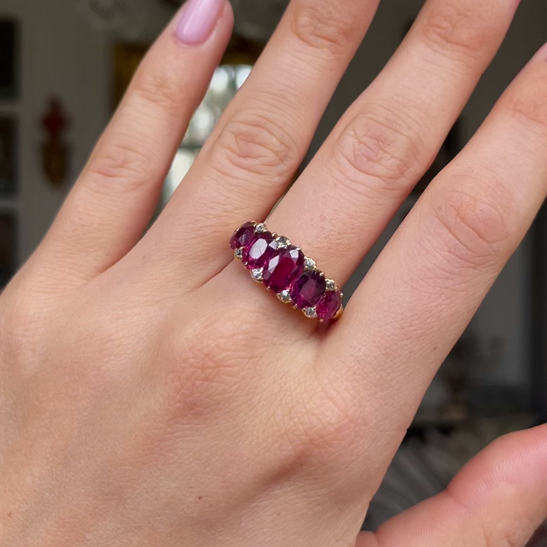 Victorian, 18ct gold, ruby and diamond five stone ring