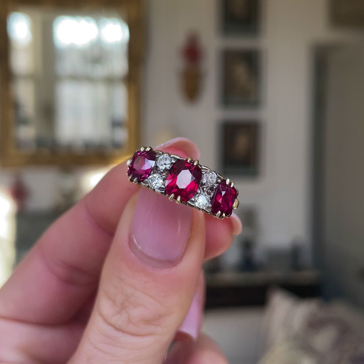 Victorian, 18ct gold, ruby & diamond three-stone ring