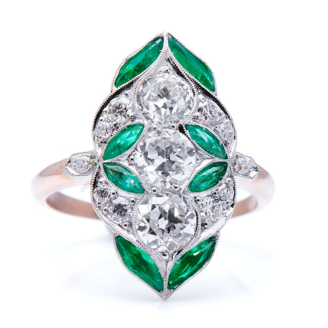 Antique-Emerald-Diamond-Art-Nouveau-Jewellery-Ring