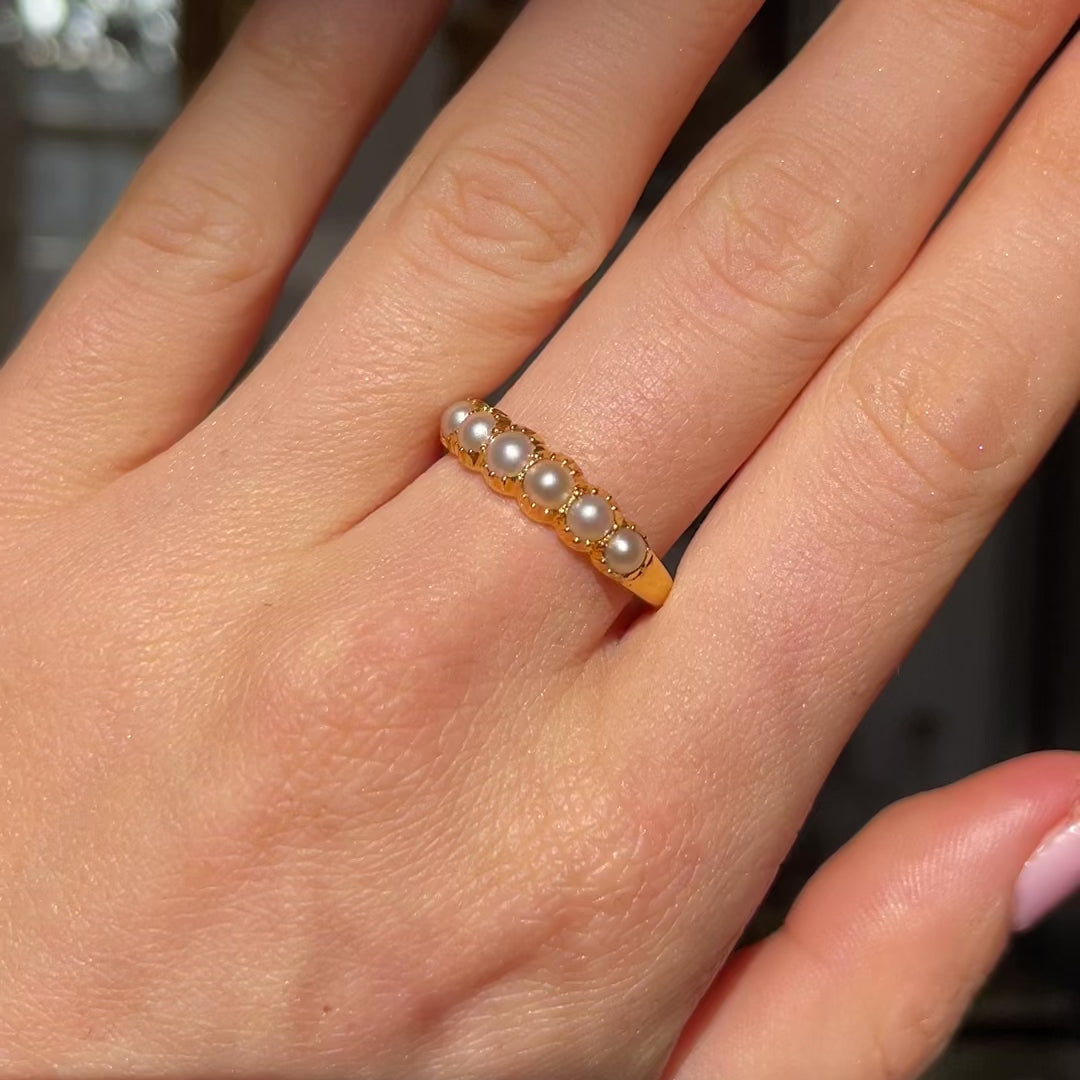 Antique natural pearl half hoop ring