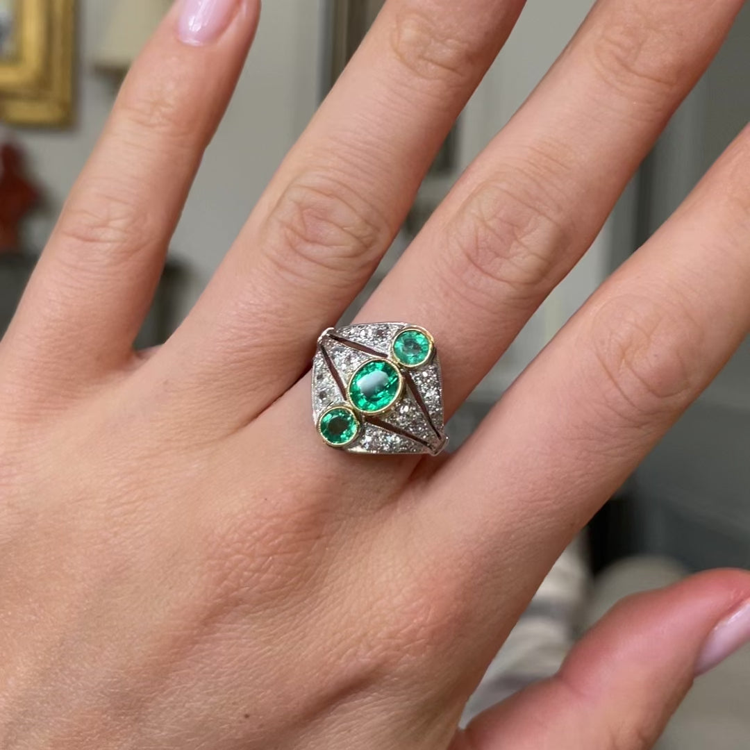 Art Deco, French, platinum, emerald and diamond ring