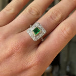 Antique, Art Deco emerald & diamond cluster ring