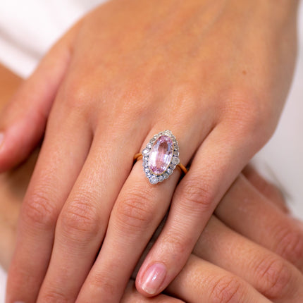 Untreated Antique Belle Époque, 18ct Gold, Pink Topaz and Diamond Ring Vintage_rings Vintage_enengment_rings | Untreated Antique Belle Époque, 18ct Gold, Pink Topaz and Diamond Ring
