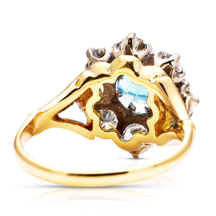 Engagement | A Vintage Aquamarine and Diamond Cluster Ring, 18ct Gold
