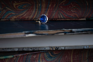 Art Deco Burmese sapphire & diamond cluster engagement ring