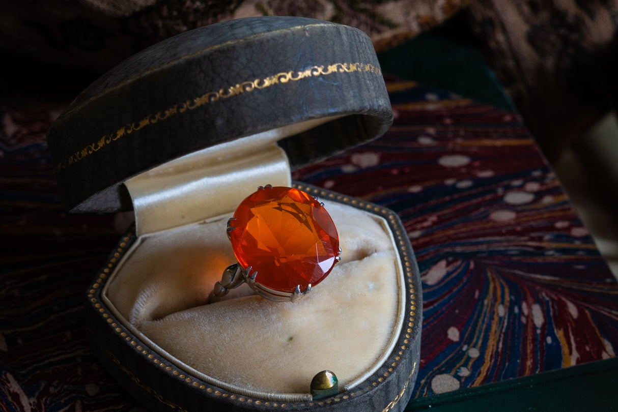 Retro, 1940s, Platinum, Fire Opal Ring